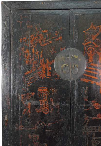 Large 84" Inch Tall  Black Chinese Antique Cabinet