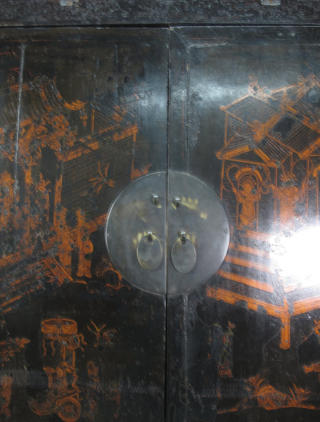 Large 84" Inch Tall  Black Chinese Antique Cabinet
