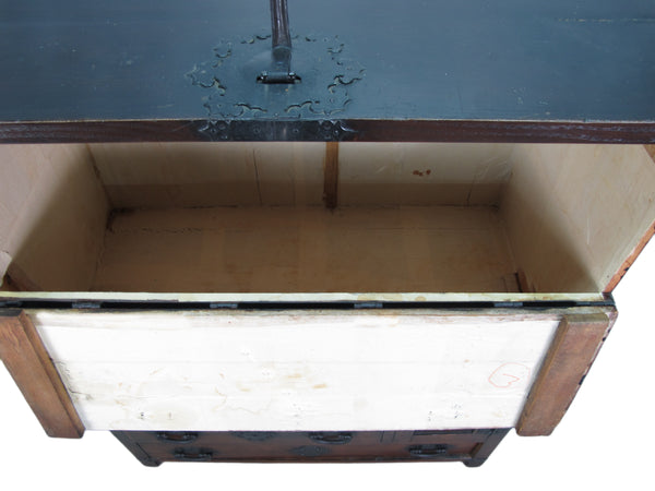 Two Part Dark Brown Antique Korean Cabinet Chest