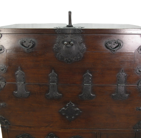 Two Part Dark Brown Antique Korean Cabinet Chest