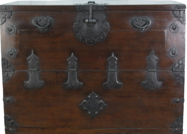 Two Part Dark Brown Antique Korean Cabinet Chest