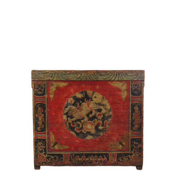 Hand Painted Circle of Mystic Bird Antique Gansu Tibetan Cabinet 2