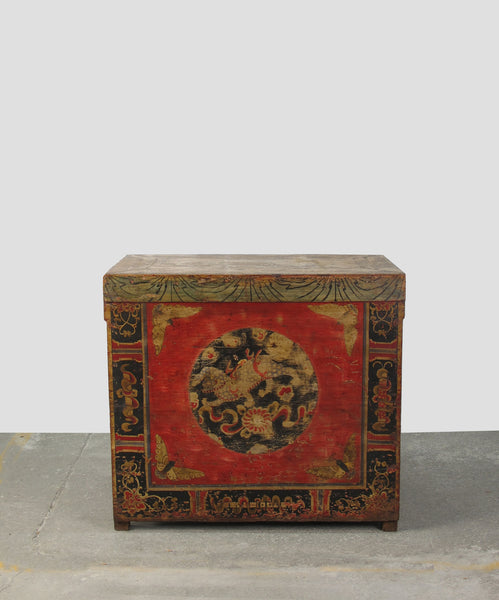 Hand Painted Circle of Mystic Bird Antique Gansu Tibetan Cabinet 2