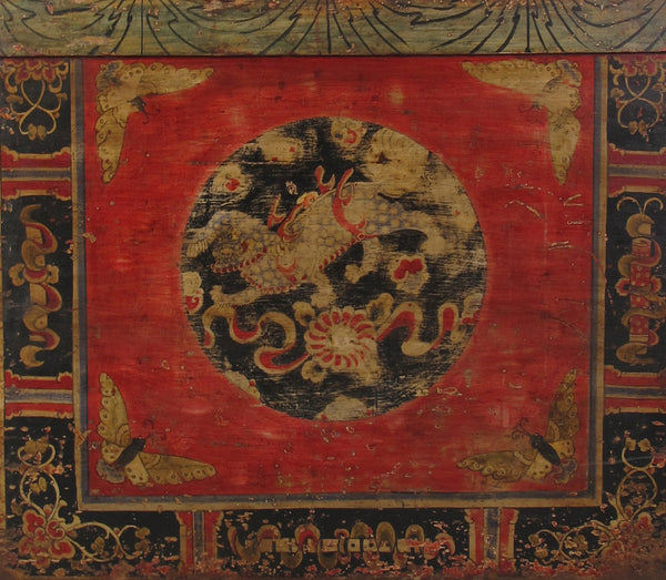 Hand Painted Circle of Mystic Bird Antique Gansu Tibetan Cabinet 2