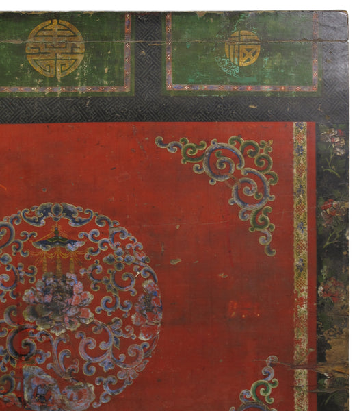 Hand Painted Flower Wreath Antique Gansu Tibetan Cabinet