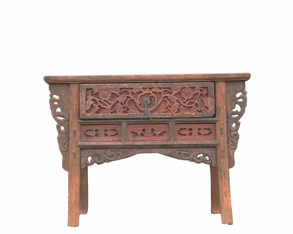 Hand Carved 1 Drawer Antique Console Table