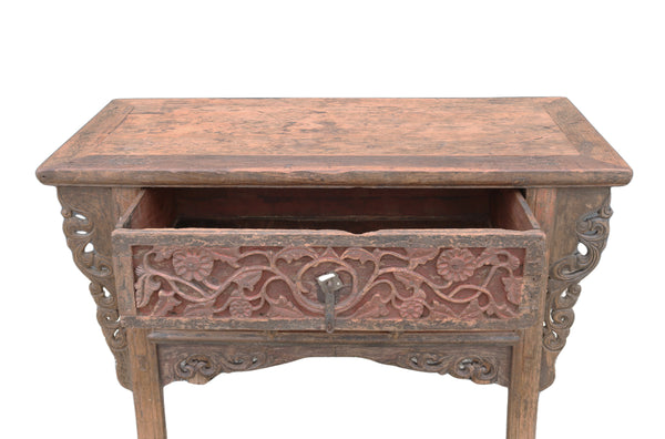 Hand Carved 1 Drawer Antique Console Table