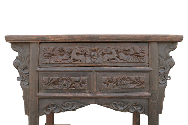 Early 18 Century Hand Carved 3 Drawers Antique Chinese Table
