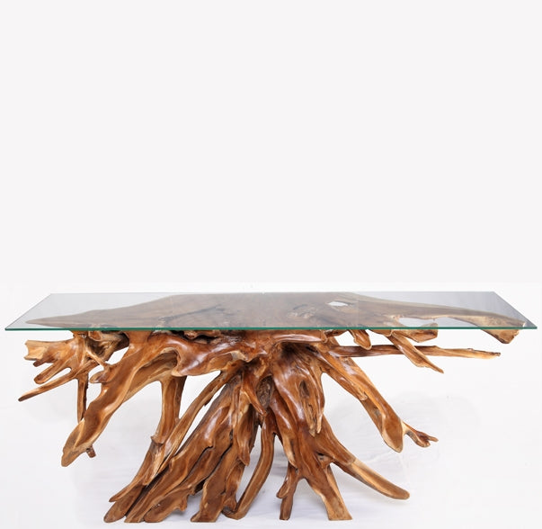 Naturel Teak Root Console Table, 83" Long Light Brown