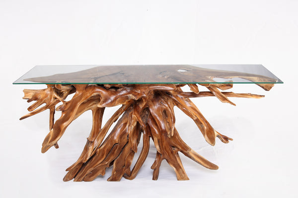 Naturel Teak Root Console Table, 83" Long Light Brown