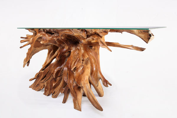 Naturel Teak Root Console Table, 83" Long Light Brown