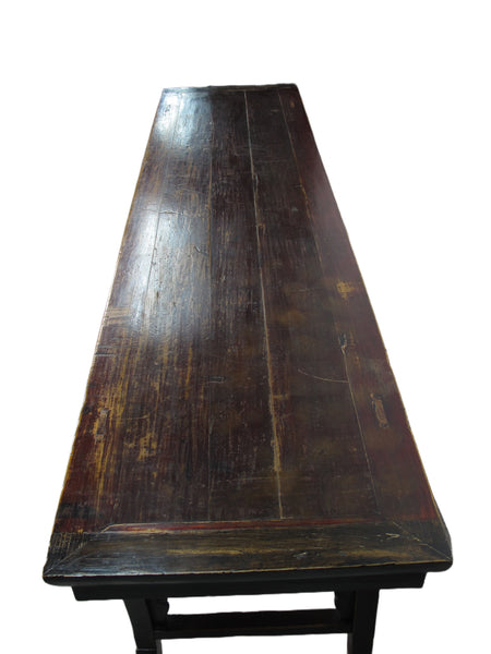 96” Inch Long Antique Brown Chinese Altar Console Table – 3 Drawers