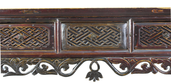 96” Inch Long Antique Brown Chinese Altar Console Table – 3 Drawers