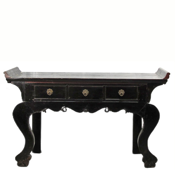 Antique Chinese Black Lacquer Altar Console Table
