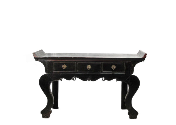 Antique Chinese Black Lacquer Altar Console Table