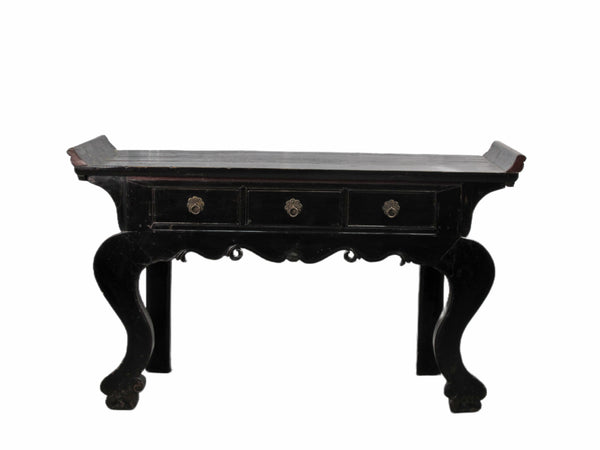 Antique Chinese Black Lacquer Altar Console Table