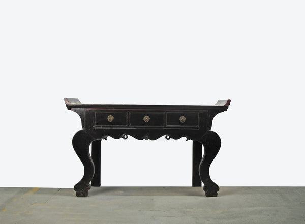 Antique Chinese Black Lacquer Altar Console Table