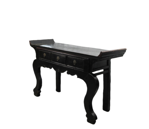 Antique Chinese Black Lacquer Altar Console Table
