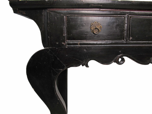 Antique Chinese Black Lacquer Altar Console Table