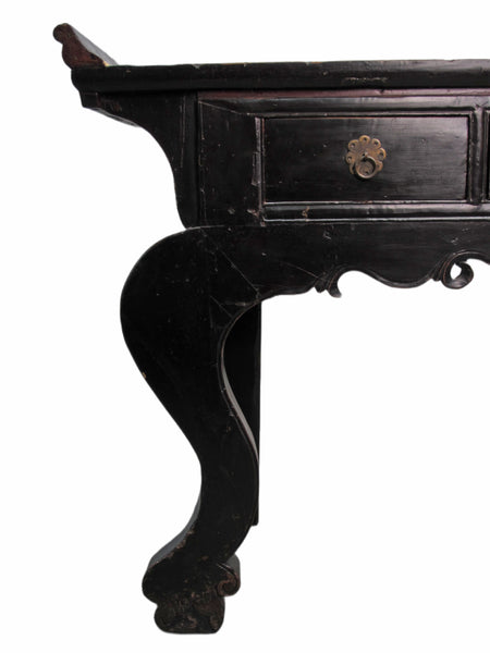 Antique Chinese Black Lacquer Altar Console Table