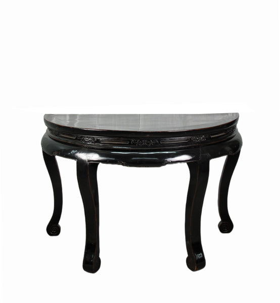 Half Moon Antique Black Lacquer Chinese Hallway Console Table