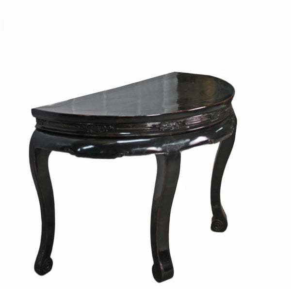 Half Moon Antique Black Lacquer Chinese Hallway Console Table