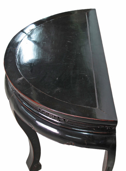 Half Moon Antique Black Lacquer Chinese Hallway Console Table