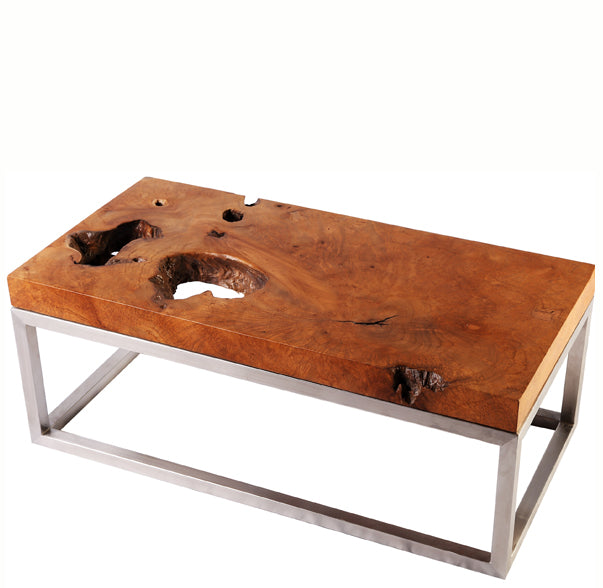 Solid Teak Top and Stainless Steel Base Coffee Table 2 - Dyag East
