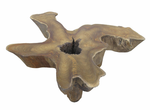 Free Form Brown One Slab Teak Living Edge Coffee Table or Accent Table