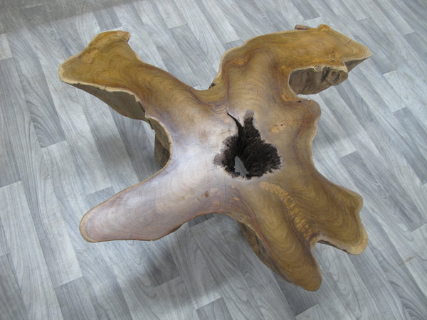 Free Form Brown One Slab Teak Living Edge Coffee Table or Accent Table