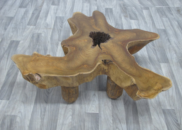 Free Form Brown One Slab Teak Living Edge Coffee Table or Accent Table