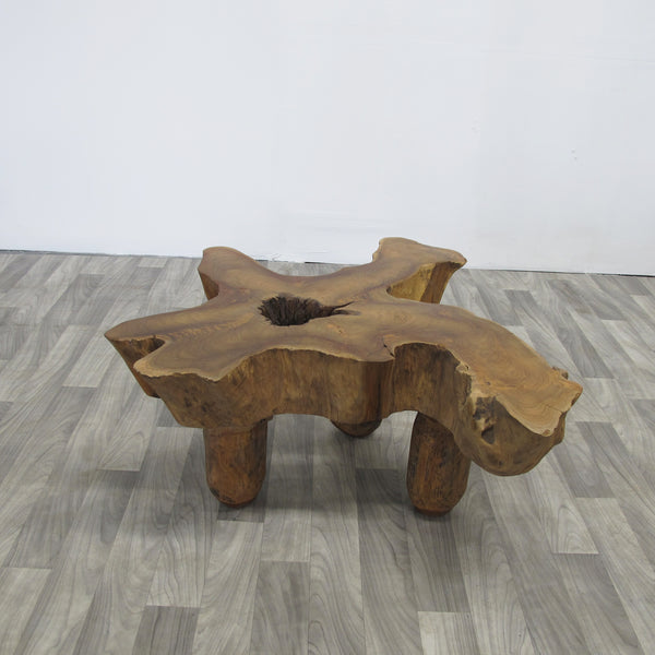 Free Form Brown One Slab Teak Living Edge Coffee Table or Accent Table