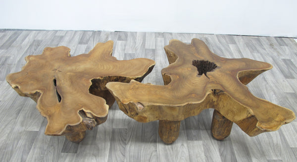 Free Form Brown One Slab Teak Living Edge Coffee Table or Accent Table