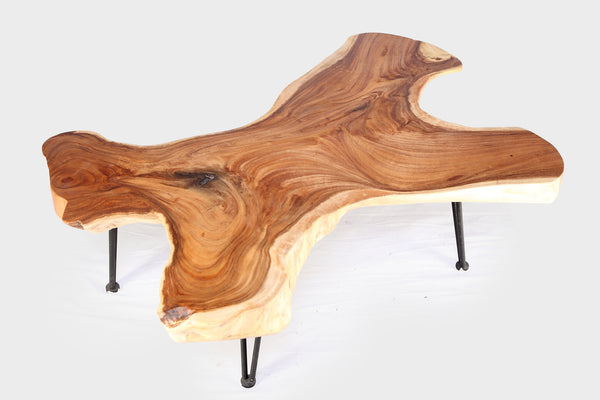One Slab Living Edge Coffee Table With Black Iron Legs 48