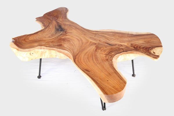 One Slab Living Edge Coffee Table With Black Iron Legs 48