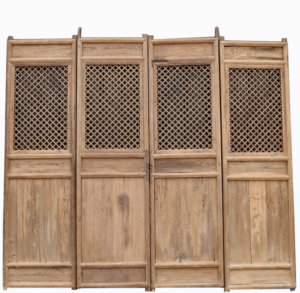 Early 19 Century Large Antique Chinese Lattice Screen Door- A Set of 4 Screen Panels