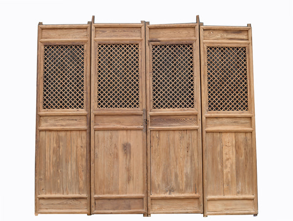 Early 19 Century Large Antique Chinese Lattice Screen Door- A Set of 4 Screen Panels