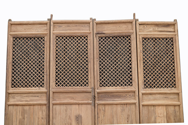 Early 19 Century Large Antique Chinese Lattice Screen Door- A Set of 4 Screen Panels
