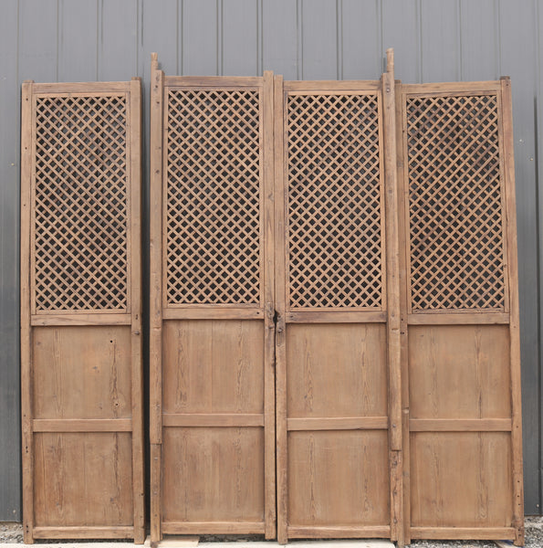 Early 19 Century Large Antique Chinese Lattice Screen Door- A Set of 4 Screen Panels