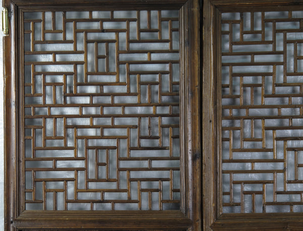 Pair of Antique Chinese Double Happinese Lattice Door