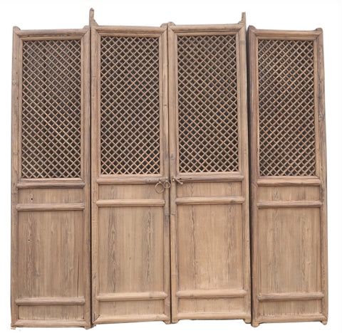 100" High Large Antique Chinese Screen Door- A set of 4 Lattice Screen Panels