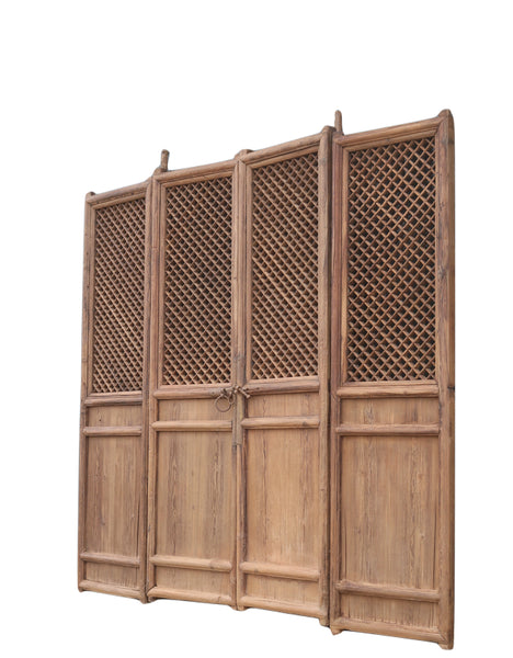 100" High Large Antique Chinese Screen Door- A set of 4 Lattice Screen Panels
