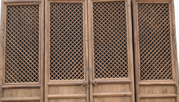 100" High Large Antique Chinese Screen Door- A set of 4 Lattice Screen Panels