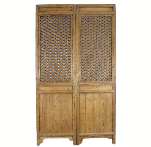 Early 20 Century Antique Chinese Screen Door - A Set of Lattice Screen Panels