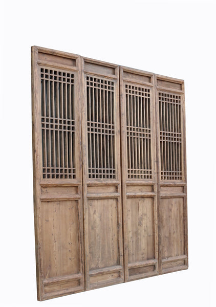 Late 19 Century Antique Chinese Lattice Screen Door - A Set of 4 Screen Panel