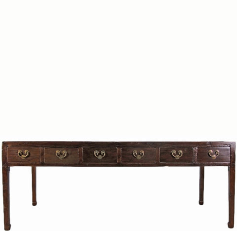Dark Brown 12 Drawers Antique Chinese Partners Table or Desk