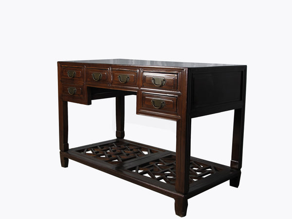 Vintage 5 Drawers with Cracked Ice Foot Rest Desk