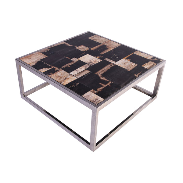 Square Sliced Petrified Wood Top Coffee Table