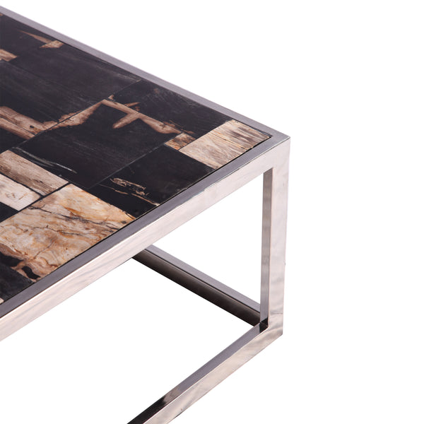 Square Sliced Petrified Wood Top Coffee Table