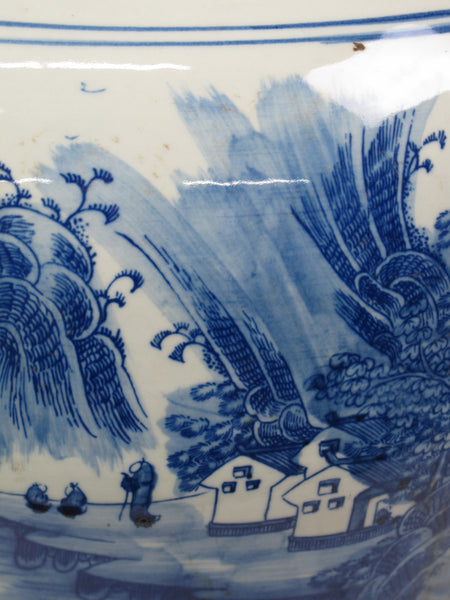 35 Inch Tall Grand Blue & White Porcelain Ginger Jar With Foo Dog Lid